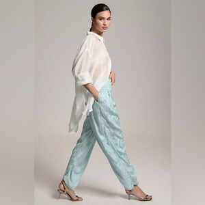 By Anthropologie Pleated Harem Trousers size large embroidered blue bohemian